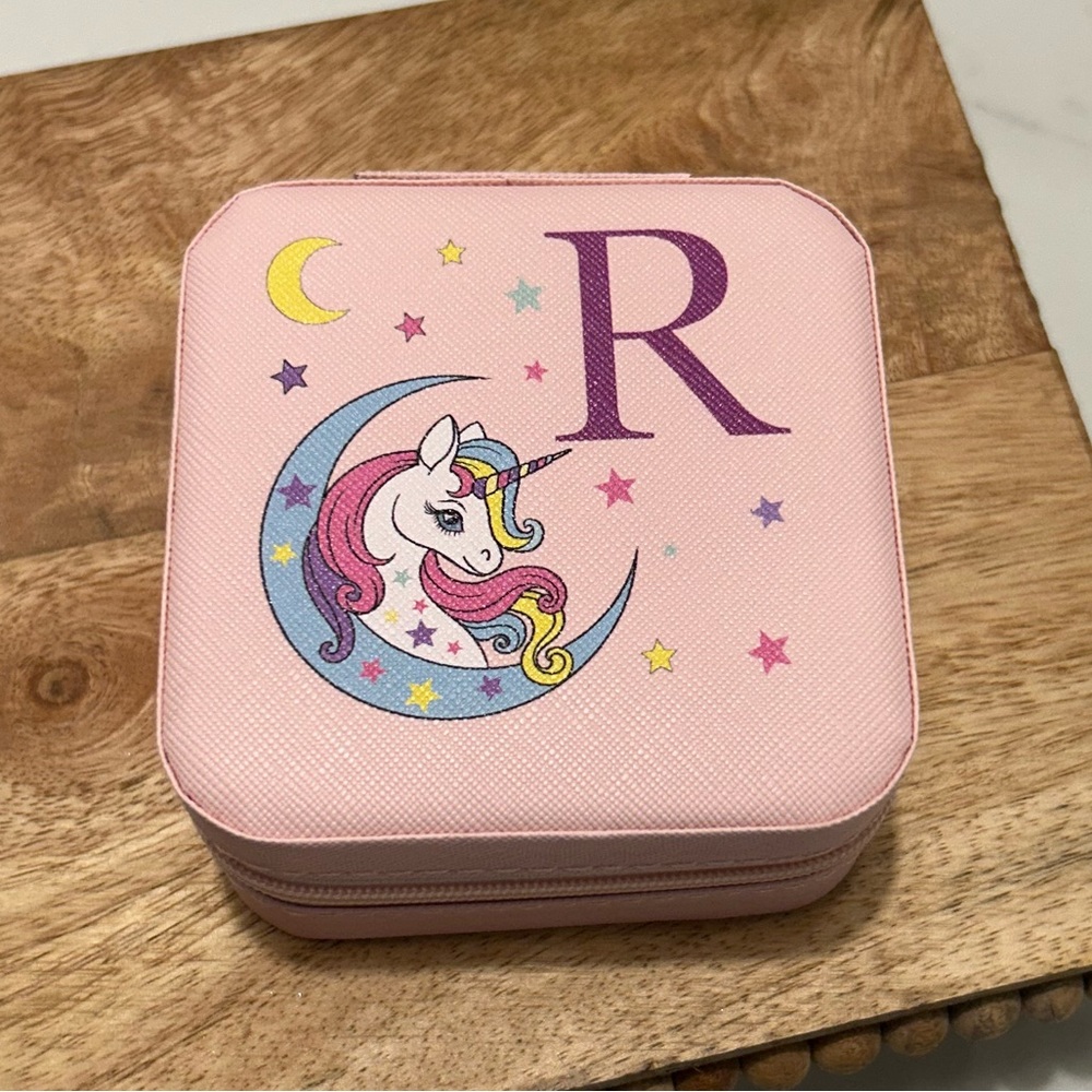 Pink Unicorn Jewelry Box with letter R